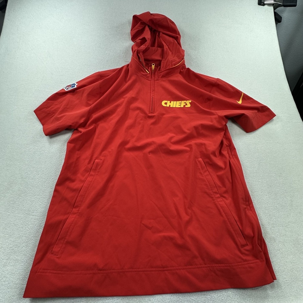 Kansas City Chiefs Jacket Mens Large Red NFL Football Nike Short Sleeve Hooded